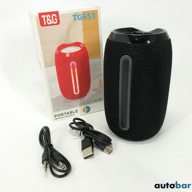 Портативна Bluetooth-колонка TG653 USB з ремінцем, акумуляторна колонка для музики. Колір: чорний ws46367