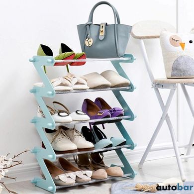 Полиця для взуття органайзер компактний стійка складана Shoe Rack YH 8802 зберігання речей та взуття 5 полиці. Колір: блакитний