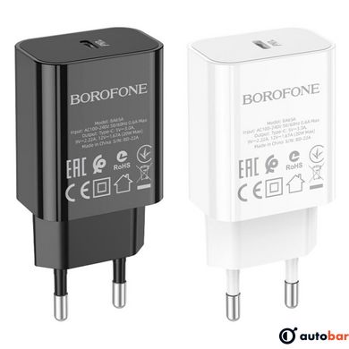 Мережевий зарядний пристрій BOROFONE BA65A Single port PD20W charger White