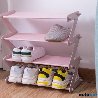 Полиця для взуття органайзер компактний стійка складана Shoe Rack YH 8802 зберігання речей та взуття 4 полиці. Колір: рожевий