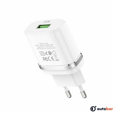 Мережевий зарядний пристрій HOCO C12Q Smart QC3.0 charger White 6931474716262