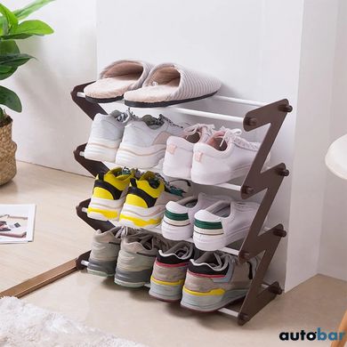 Полиця для взуття органайзер компактний стійка складана Shoe Rack YH 8802 зберігання речей та взуття 4 полиці. Колір: коричневий