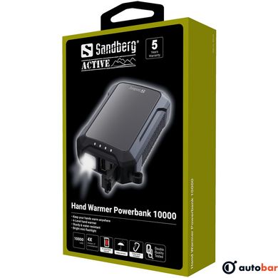 Зовнішній акумулятор Sandberg Hand Warmer з обігрівачем рук 10000 mAh 2A, USB, Type-C in, LED ліхтар 1W 420-65_VW