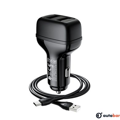Автомобільний зарядний пристрій HOCO Z36 Leader dual port car charger set(Micro) Black 6931474727756