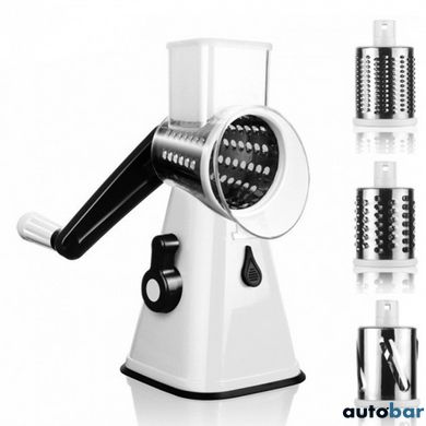 Овочерізка мультислайсер Tabletop Drum Grater Kitchen Master Терка для овочів та фруктів 3 насадки. Колір: білий