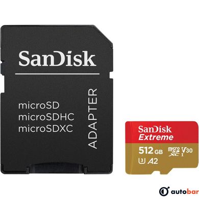 microSDXC (UHS-1 U3) SanDisk Extreme A2 512Gb class 10 V30 (R190MB/s,W130MB/s) (adapter SD)
