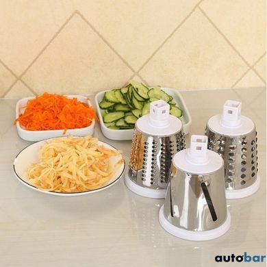 Овочерізка мультислайсер Tabletop Drum Grater Kitchen Master Терка для овочів та фруктів 3 насадки. Колір: білий