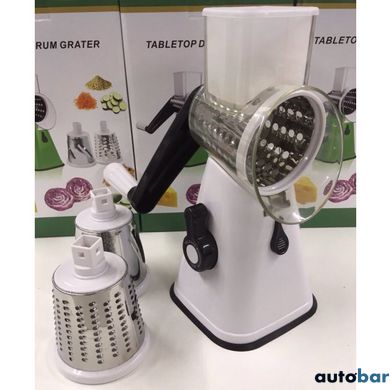 Овочерізка мультислайсер Tabletop Drum Grater Kitchen Master Терка для овочів та фруктів 3 насадки. Колір: білий