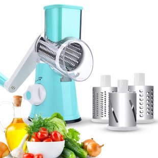 Овочерізка мультислайсер Tabletop Drum Grater Kitchen Master Терка для овочів та фруктів 3 насадки. Колір: блакитний