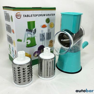 Овочерізка мультислайсер Tabletop Drum Grater Kitchen Master Терка для овочів та фруктів 3 насадки. Колір: блакитний