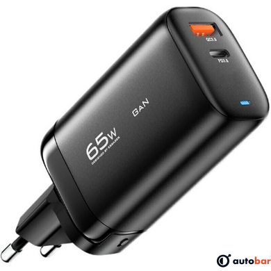 Мережевий зарядний пристрій Essager Shining 65W GaN Travelling Charger Type-c+USB-A EU black (ECTAC-MYB01-Z)