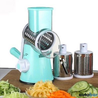 Овочерізка мультислайсер Tabletop Drum Grater Kitchen Master Терка для овочів та фруктів 3 насадки. Колір: блакитний