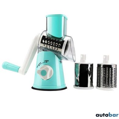 Овочерізка мультислайсер Tabletop Drum Grater Kitchen Master Терка для овочів та фруктів 3 насадки. Колір: блакитний