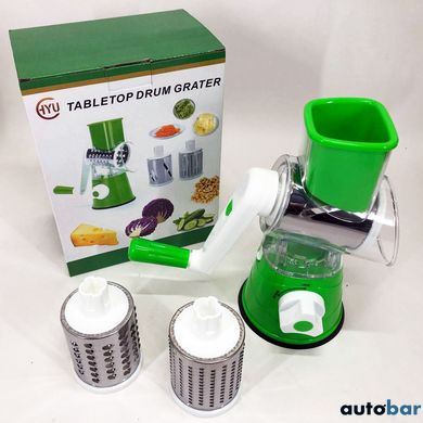 Овочерізка мультислайсер Tabletop Drum Grater Kitchen Master Терка для овочів та фруктів 3 насадки. Колір: зелений