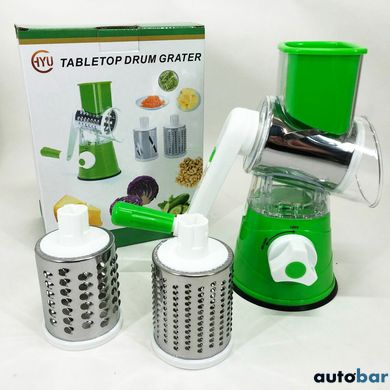 Овочерізка мультислайсер Tabletop Drum Grater Kitchen Master Терка для овочів та фруктів 3 насадки. Колір: зелений