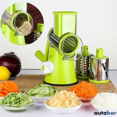 Овочерізка мультислайсер Tabletop Drum Grater Kitchen Master Терка для овочів та фруктів 3 насадки. Колір: зелений