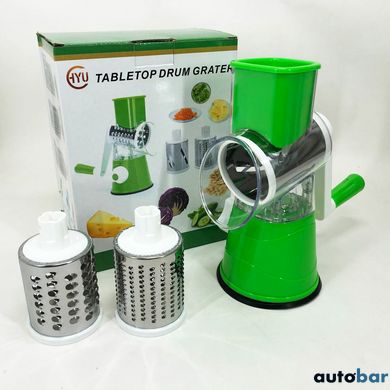 Овочерізка мультислайсер Tabletop Drum Grater Kitchen Master Терка для овочів та фруктів 3 насадки. Колір: зелений