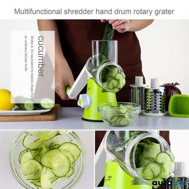 Овочерізка мультислайсер Tabletop Drum Grater Kitchen Master Терка для овочів та фруктів 3 насадки. Колір: зелений