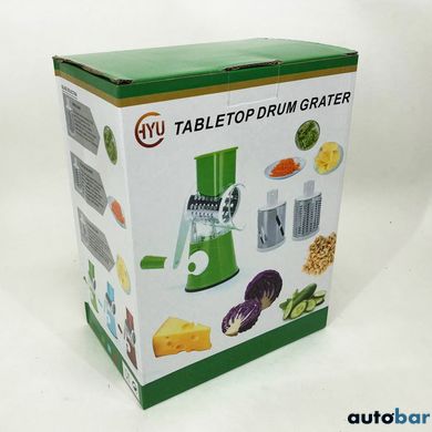 Овочерізка мультислайсер Tabletop Drum Grater Kitchen Master Терка для овочів та фруктів 3 насадки. Колір: зелений