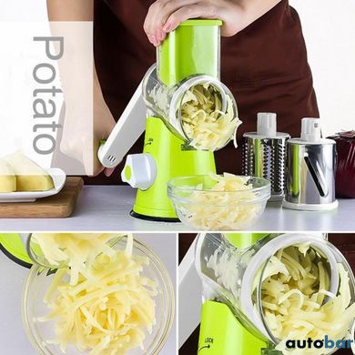 Овочерізка мультислайсер Tabletop Drum Grater Kitchen Master Терка для овочів та фруктів 3 насадки. Колір: зелений