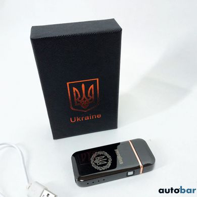 Дугова електроімпульсна запальничка USB Герб України (індикатор заряду, ліхтарик) HL-442. Колір чорний ws19531