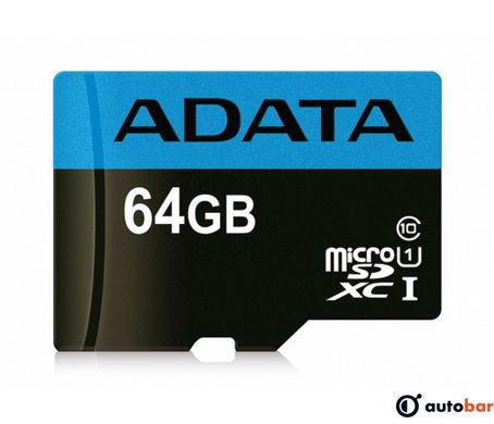 microSDXC (UHS-1) A-DATA Premier 64Gb Class 10 A1 (R-100Mb/s) (adapter SD)