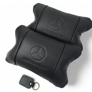 Набір шкіряних подушок Mercedes-Benz + брелок у подарунок, подушка на підголовник