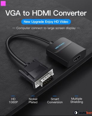 Адаптер Vention VGA to HDMI Converter with Female Micro USB and Audio Port 0.15M Black (ACNBB) ACNBB