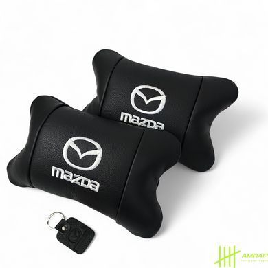 Набір шкіряних подушок Mazda з вишивкою логотипу + подарунок &ndash; шкіряний брелок