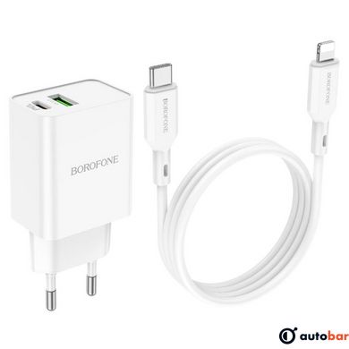 Мережевий зарядний пристрій BOROFONE BA69A Resource PD20W+QC3.0 charger set(C to iP) White BA69ACLW
