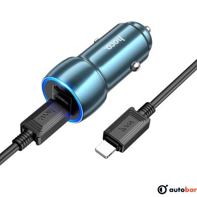 Автомобільний зарядний пристрій HOCO Z48 Tough 40W dual port(2C) car charger set(C to iP) Sapphire Blue