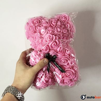 Кращий подарунок: ведмедик з штучних 3D троянд 25 см. Колір: рожевий