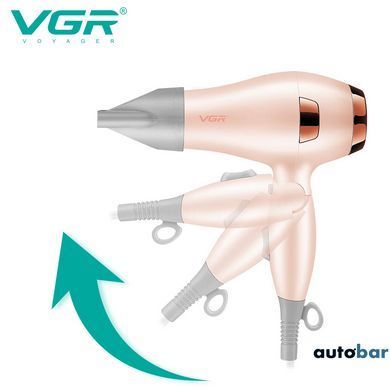 Фен для волосся дорожній VGR V-432 PINK, з концентратором 1000 Вт, іонізація та 2 режими. Колір: рожевий