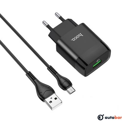Мережевий зарядний пристрій HOCO C72Q Glorious single port QC3.0 charger set(Micro) Black