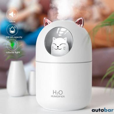 Зволожувач повітря Humidifier H2O Cat USB із котиком на 300мл. Колір: білий