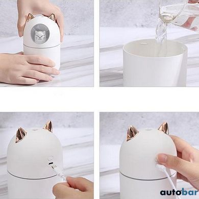 Зволожувач повітря Humidifier H2O Cat USB із котиком на 300мл. Колір: білий