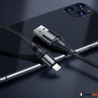 Кабель HOCO X50 USB to iP 2.4A, 1m, nylon, aluminum connectors, Black