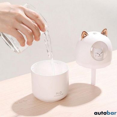 Зволожувач повітря Humidifier H2O Cat USB із котиком на 300мл. Колір: білий