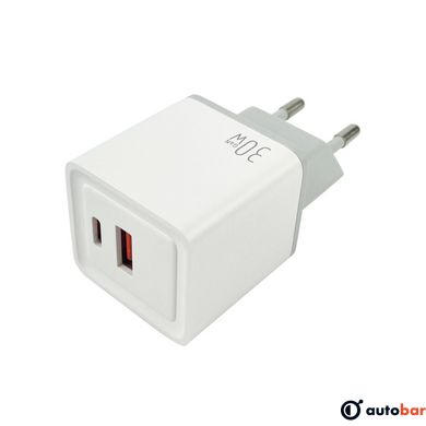 Мережевий зарядний пристрій Mibrand MI-30 GaN 30W Travel Charger USB-A + USB-C White MIWC/30UCW