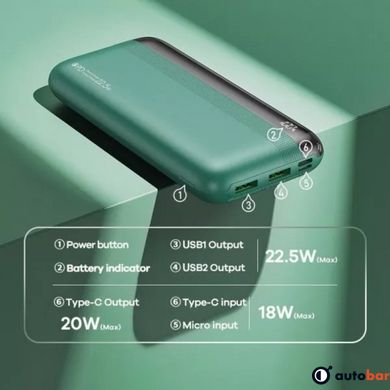 Зовнішній акумулятор REMAX Kiren Series PD20W+QC22.5W Fast Charging Power Bank 20000mAh RPP-180 Green RPP-180 Green