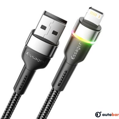 Кабель Essager Colorful LED USB Cable Fast Charging 2.4A USB-A to Lightning 2m black (EXCL-XCDA01)