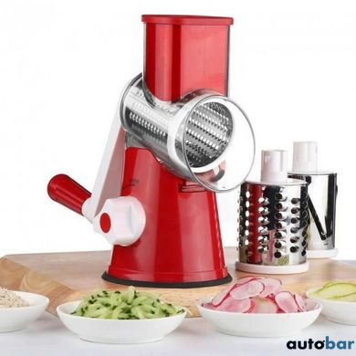 Овочерізка мультислайсер Tabletop Drum Grater Kitchen Master Терка для овочів та фруктів 3 насадки. Колір: червоний