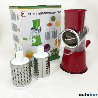 Овочерізка мультислайсер Tabletop Drum Grater Kitchen Master Терка для овочів та фруктів 3 насадки. Колір: червоний