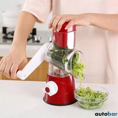 Овочерізка мультислайсер Tabletop Drum Grater Kitchen Master Терка для овочів та фруктів 3 насадки. Колір: червоний