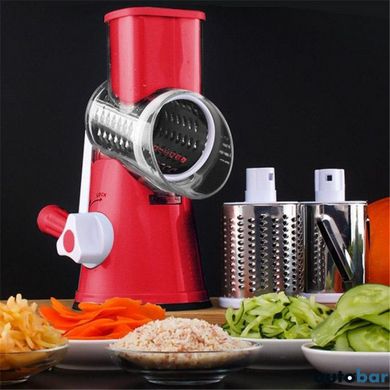 Овочерізка мультислайсер Tabletop Drum Grater Kitchen Master Терка для овочів та фруктів 3 насадки. Колір: червоний