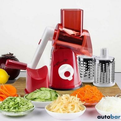 Овочерізка мультислайсер Tabletop Drum Grater Kitchen Master Терка для овочів та фруктів 3 насадки. Колір: червоний