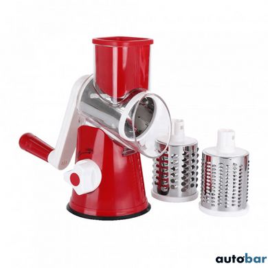 Овочерізка мультислайсер Tabletop Drum Grater Kitchen Master Терка для овочів та фруктів 3 насадки. Колір: червоний