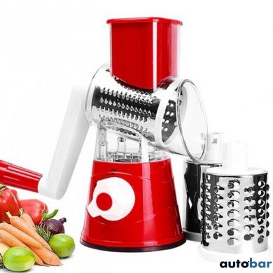 Овочерізка мультислайсер Tabletop Drum Grater Kitchen Master Терка для овочів та фруктів 3 насадки. Колір: червоний