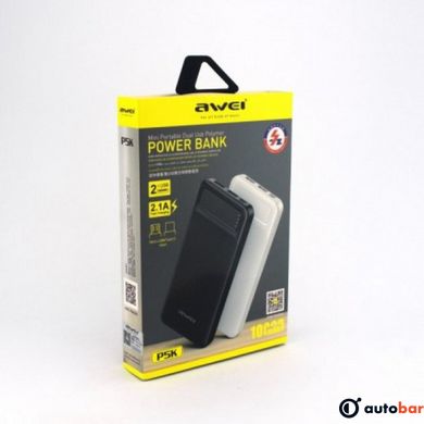 Power Bank Awei P5K 10000 mah Портативне зарядне УМБ 2xUSB чорний