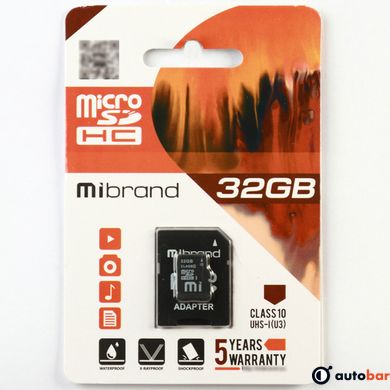 microSDHC (UHS-1 U3) Mibrand 32Gb class 10 (adapter SD) MICDHU3/32GB-A